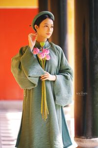 Traditional Vietnamese Soul: Elegant Lady in Ao Dai with Pink Lotus - 10000199719-5