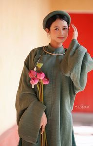 Traditional Vietnamese Soul: Elegant Lady in Ao Dai with Pink Lotus - 10000199719-3