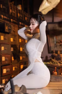 VGU No.108: Pristine White Ao Dai Elegance A Graceful Vietnamese Woman in Traditional Setting-4