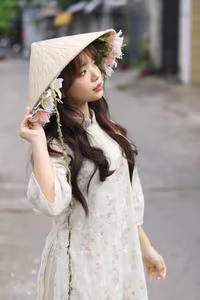 VGU No.143: Discover the Ethereal Beauty of a Vietnamese Girl in Ao Dai and Floral Conical Hat-4