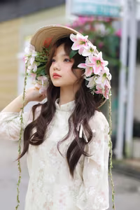 VGU No.143: Discover the Ethereal Beauty of a Vietnamese Girl in Ao Dai and Floral Conical Hat-17