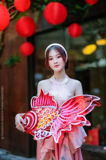 Elegant Vietnamese Beauty with Traditional Fish Lantern, Celebrating Culture-11
