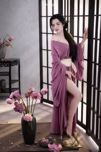 XVG No.53: Captivating Asian Beauty in Traditional Attire Amidst Serene Lotus Flowers.-7