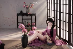XVG No.53: Captivating Asian Beauty in Traditional Attire Amidst Serene Lotus Flowers.-13