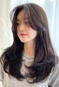 Elegant Pretty Girl with Beautiful Natural Curtain Bangs Hairstyle - Korean Style Hair Trend-7