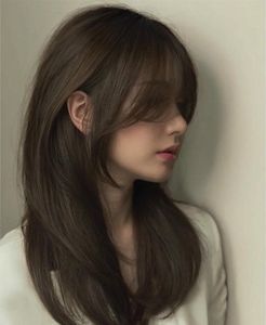 Elegant Pretty Girl with Beautiful Natural Curtain Bangs Hairstyle - Korean Style Hair Trend-16