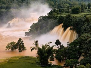 Ban Gioc Waterfall in Autumn Majestic Scenery Rushing White Waters Amidst Cao Bang Mountains-3