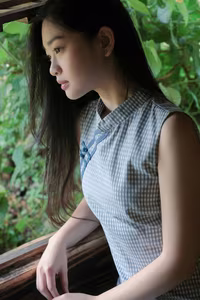 XVG No.43: Discover the captivating elegance of an Asian young woman in a pensive moment by the window.-2