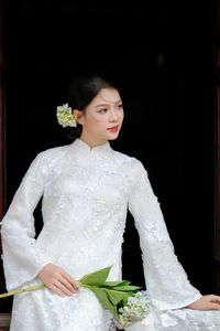 Elegant Vietnamese Woman Portrait Traditional Dress Ancient Architecture-2