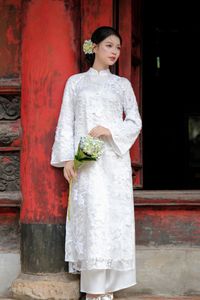 Elegant Vietnamese Woman Portrait Traditional Dress Ancient Architecture-10