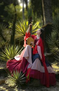 Traditional Vietnamese Beauty: Young woman with ancient instrument, immersed in culture and music.-3