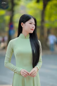 XVG No.48: Vietnamese Ao Dai Beauty Graceful Girl with Flowers and Bicycle on Historic Street-3