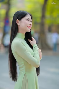 XVG No.48: Vietnamese Ao Dai Beauty Graceful Girl with Flowers and Bicycle on Historic Street-2