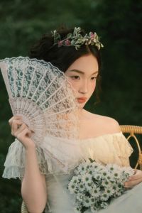 Ethereal Beauty: Girl in White Dress, Flower Crown, Poetic Nature Scene-3