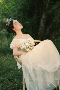 Ethereal Beauty: Girl in White Dress, Flower Crown, Poetic Nature Scene-4