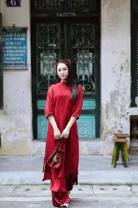 VGU No.27: Radiant Smile in Red Ao Dai, Capturing Vietnamese Traditional Beauty-0
