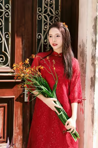 VGU No.27: Radiant Smile in Red Ao Dai, Capturing Vietnamese Traditional Beauty-6