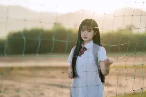 Youthful Schoolgirl in Uniform: Serene Golden Hour Beauty, a Glimpse into Nostalgic Student Life.-7