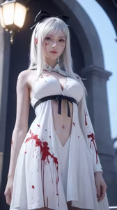 AI Generated Drakengard Zero Moji Part02: Unveiling the Tragic Beauty of a Blood-Stained White Dress Warrior-1