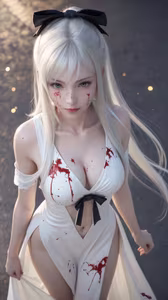 AI Generated Drakengard Zero Moji Part02: Unveiling the Tragic Beauty of a Blood-Stained White Dress Warrior-5