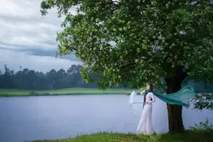 VGU No.172: Captivating Vietnamese Ao Dai Student in a Dreamy Moment, Showcasing Pure Grace Amidst Nature.-7