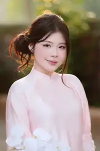 Elegant Vietnamese Beauty: Young Woman Gracefully Posing in Pink Ao Dai with White Orchids 1000026874-5