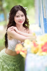 XVG No.40: Enchanting Muse in Green - Discover Her Captivating Natural Beauty in a Serene Garden.-3