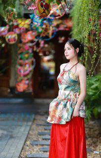 Vietnamese Mid-Autumn Charm: Girl in Traditional Attire with Vibrant Lantern | Festival Culture & Colors-1