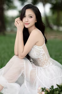 VGU No.95: Gentle beauty of a Vietnamese young woman in a pure white lace dress amidst nature.-14