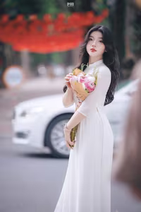 XVG No.45: Captivating Grace: Vietnamese Girl in White Ao Dai, Embracing Youthful Elegance-7