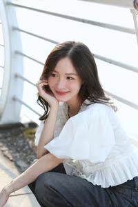 XVG No.44: Captivating Smile of a White-Clad Muse by the Lake A Radiant Moment of Youthful Beauty-6