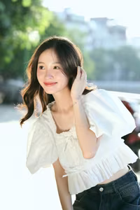 XVG No.44: Captivating Smile of a White-Clad Muse by the Lake A Radiant Moment of Youthful Beauty-15