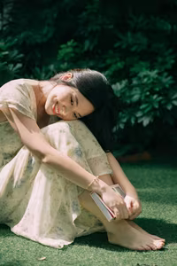 XVG No.48: A Beautiful Girl's Peaceful Moment in a Green Garden, Her Radiant Smile Reflecting Natural Beauty.-4