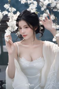 Discover Ethereal Grace: An Asian Beauty in Pure White Amidst Delicate White Blossoms-12