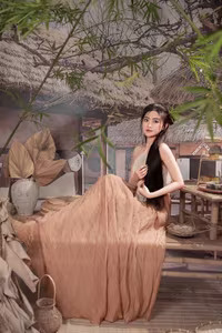 VGU No.78: Elegant Vietnamese Girl Showcasing Traditional Beauty Amidst Rustic Charm-8