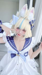 Coser@PoppaChan - Sameko Saba Cosplay: Adorable Sailor Outfit in a Lively Outdoor Setting-3
