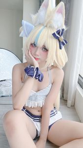 Coser@PoppaChan - Sameko Saba Cosplay: Adorable Sailor Outfit in a Lively Outdoor Setting-21