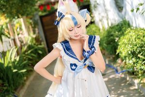 Coser@PoppaChan - Sameko Saba Cosplay: Adorable Sailor Outfit in a Lively Outdoor Setting-16