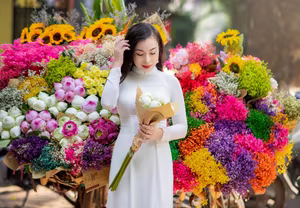 VGU No.121: Graceful Vietnamese Lady in Ao Dai with Vibrant Flower Bicycle-6