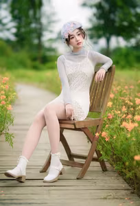XVG No.12: Charming Girl in Elegant Lace Dress & Beret Amidst Blooming Hydrangeas Garden-1