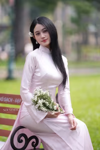 VGU No.119: Elegant Vietnamese Beauty in Pink Ao Dai Amidst Nature's Serenity-6