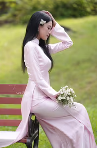 VGU No.119: Elegant Vietnamese Beauty in Pink Ao Dai Amidst Nature's Serenity-2